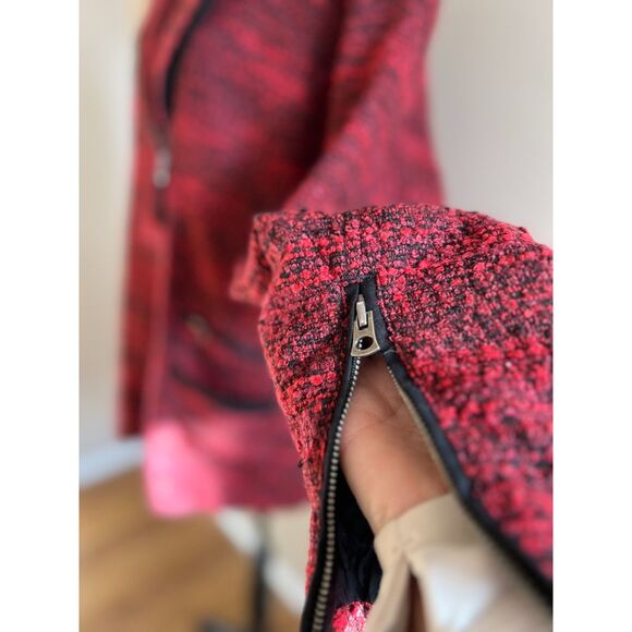 Lucky Brand red and black tweed jacket with asymmetrical zip closure. Size XL. - Picture 3 of 12